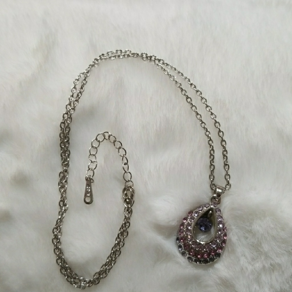 Lavender crystals Teardrop silver necklace